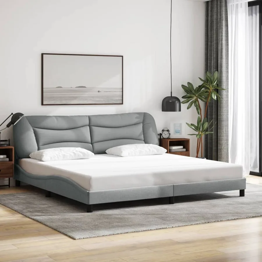 Cadre de lit avec LED sans matelas Hvar gris clair 200x200 cm tissu - 4
