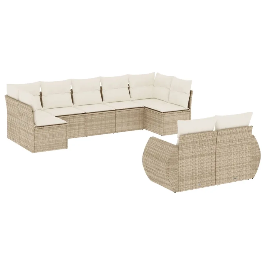 Salon de jardin avec coussins 9 pcs beige résine tressée - 2
