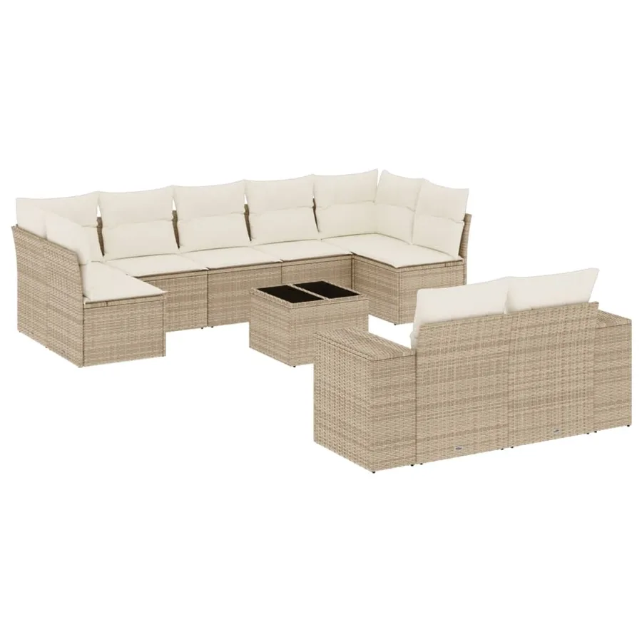 Salon de jardin avec coussins 10 pcs beige résine tressée - 2