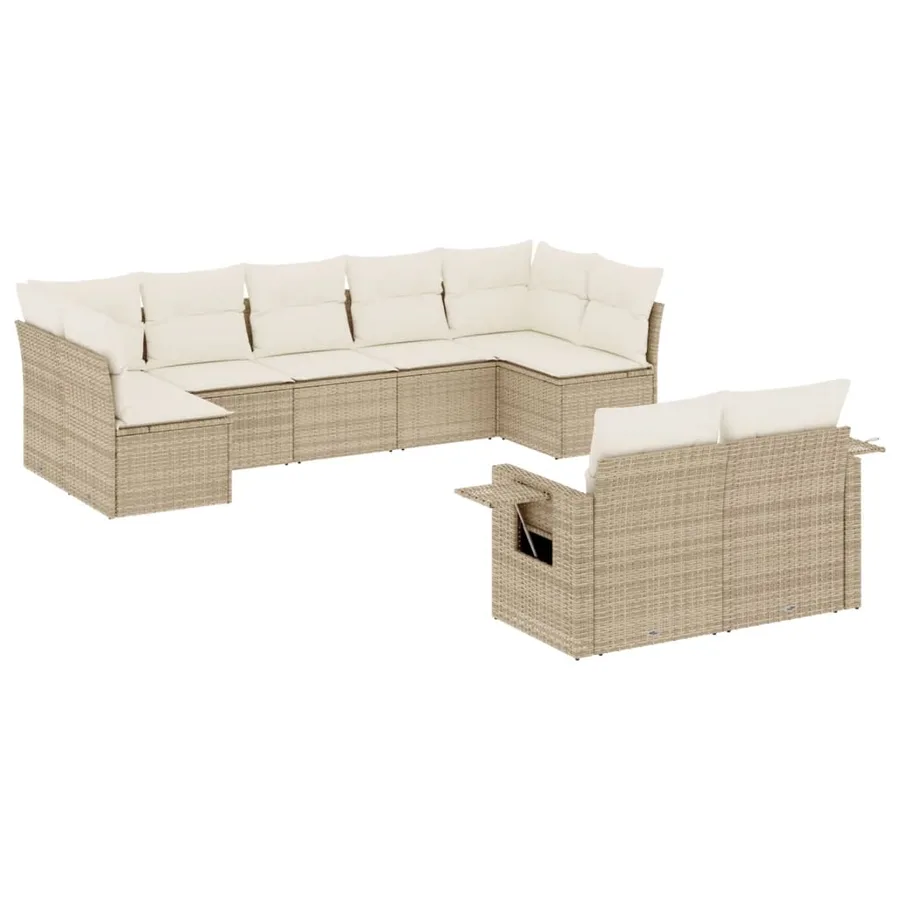 Salon de jardin avec coussins 9 pcs beige résine tressée - 2