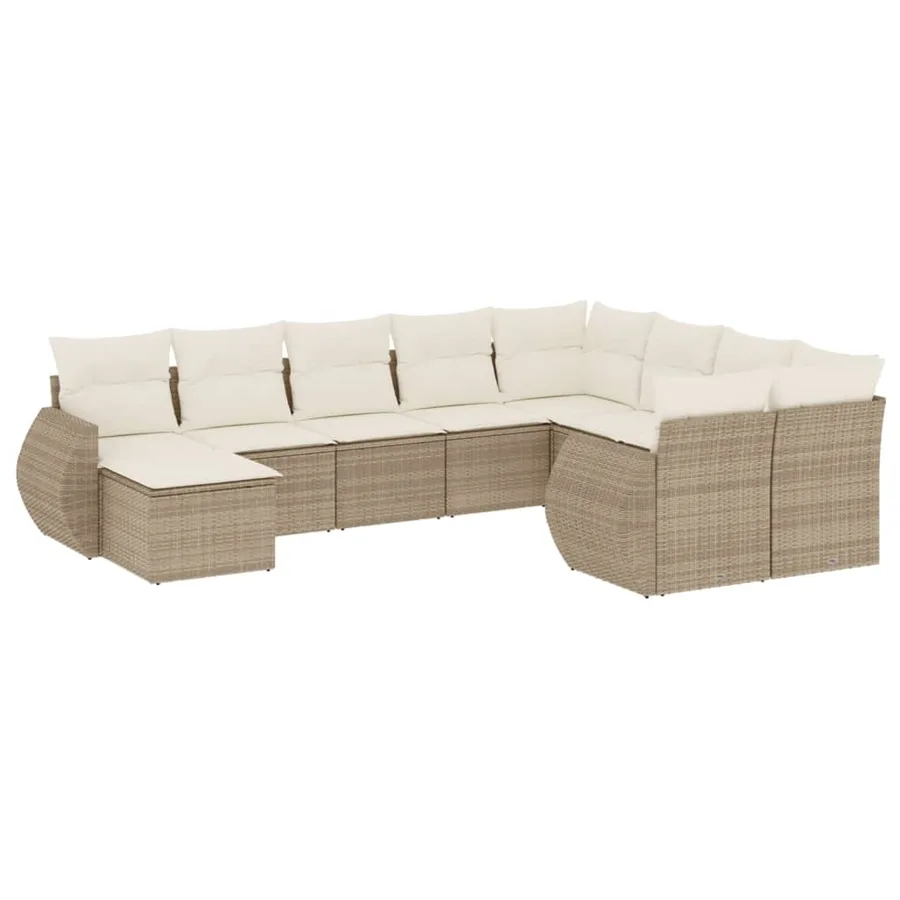 Salon de jardin avec coussins 10 pcs beige résine tressée - 2