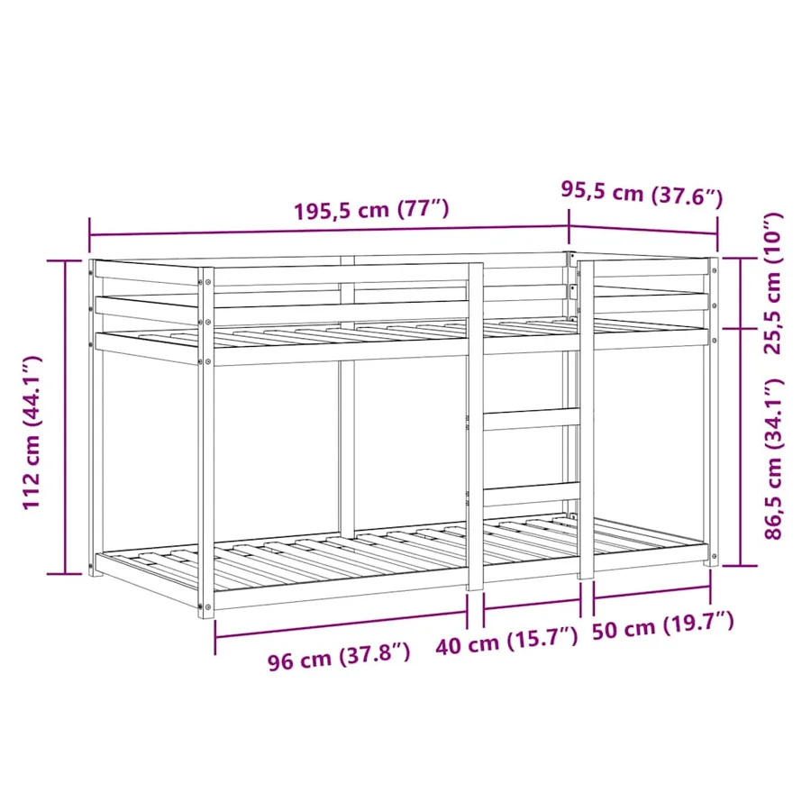 Lit superposé sans matelas 90x190 cm bois de pin massif - 14