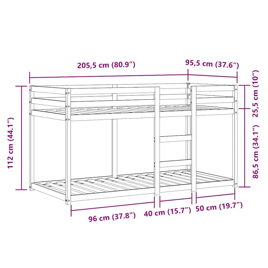 Lit superposé sans matelas 90x200 cm bois de pin massif - 14