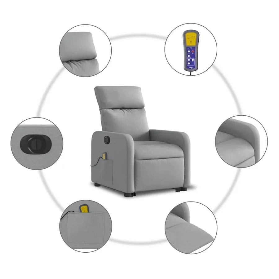 Fauteuil inclinable de massage électrique Gris clair Tissu - 8
