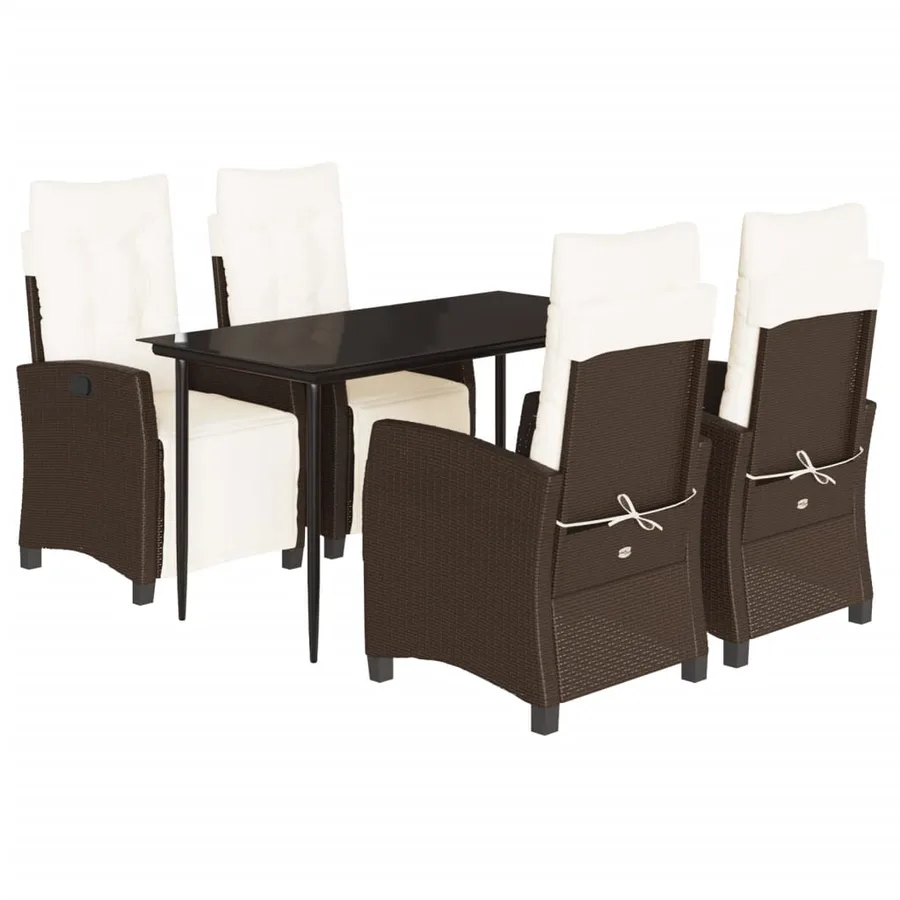 Ensemble à manger de jardin 5 pcs et coussins marron poly rotin - 2