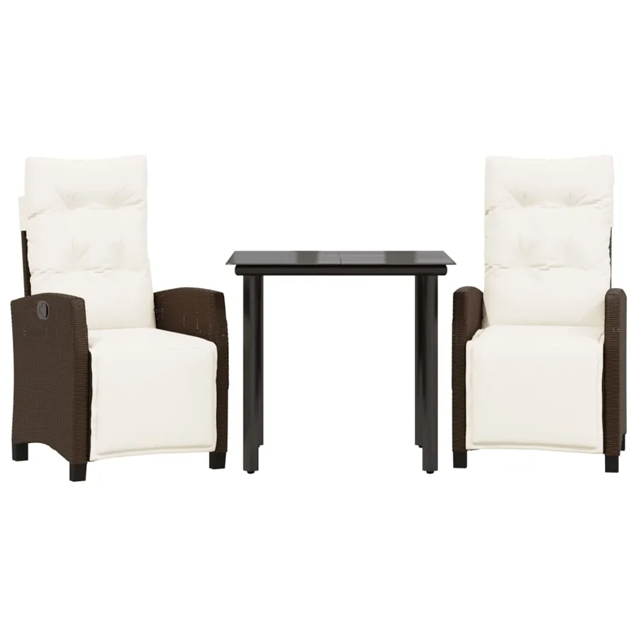 Ensemble à manger de jardin 3 pcs et coussins marron poly rotin - 2