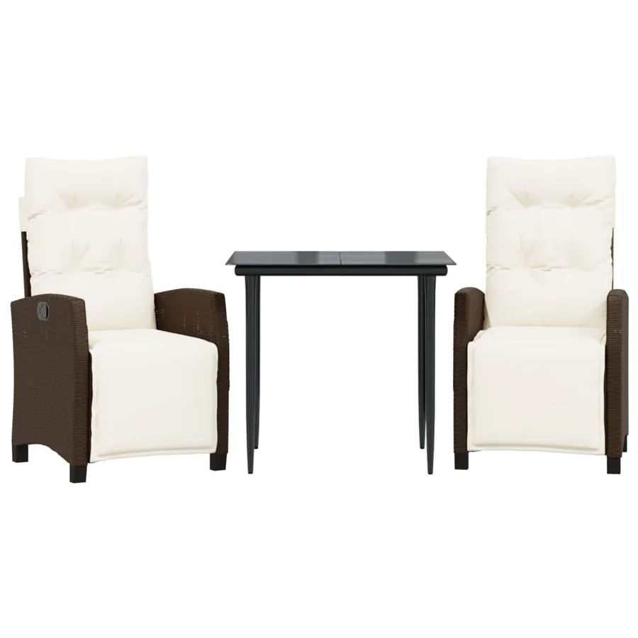 Ensemble à manger de jardin 3 pcs et coussins marron poly rotin - 2