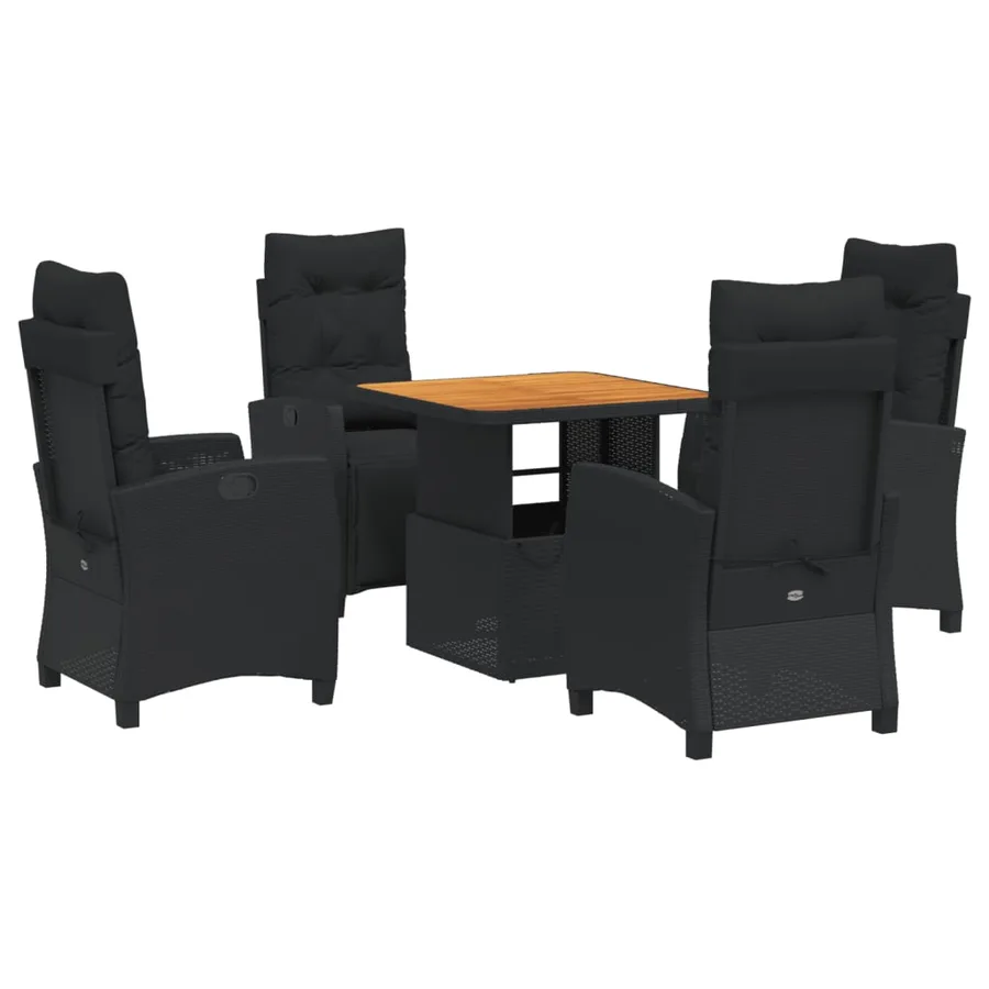 Ensemble à manger de jardin coussins 5pcs Noir Résine tressée - 2