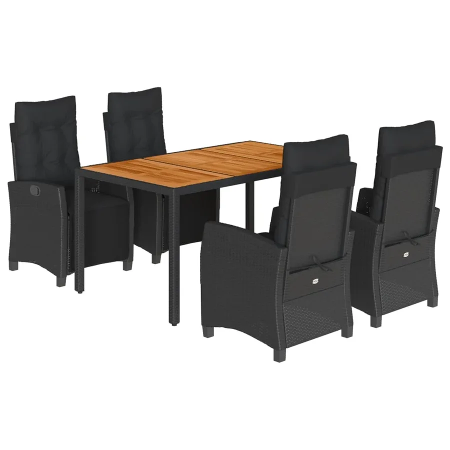 Ensemble à manger de jardin coussins 5pcs Noir Résine tressée - 2