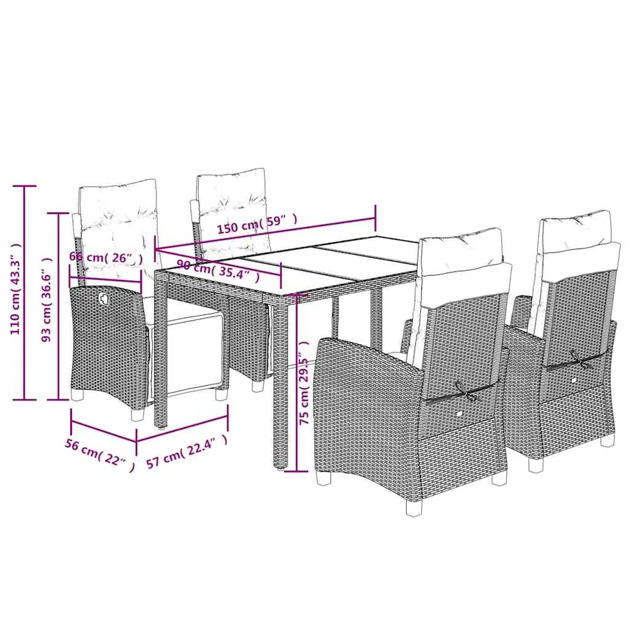 Ensemble à manger de jardin coussins 5pcs Noir Résine tressée - 9