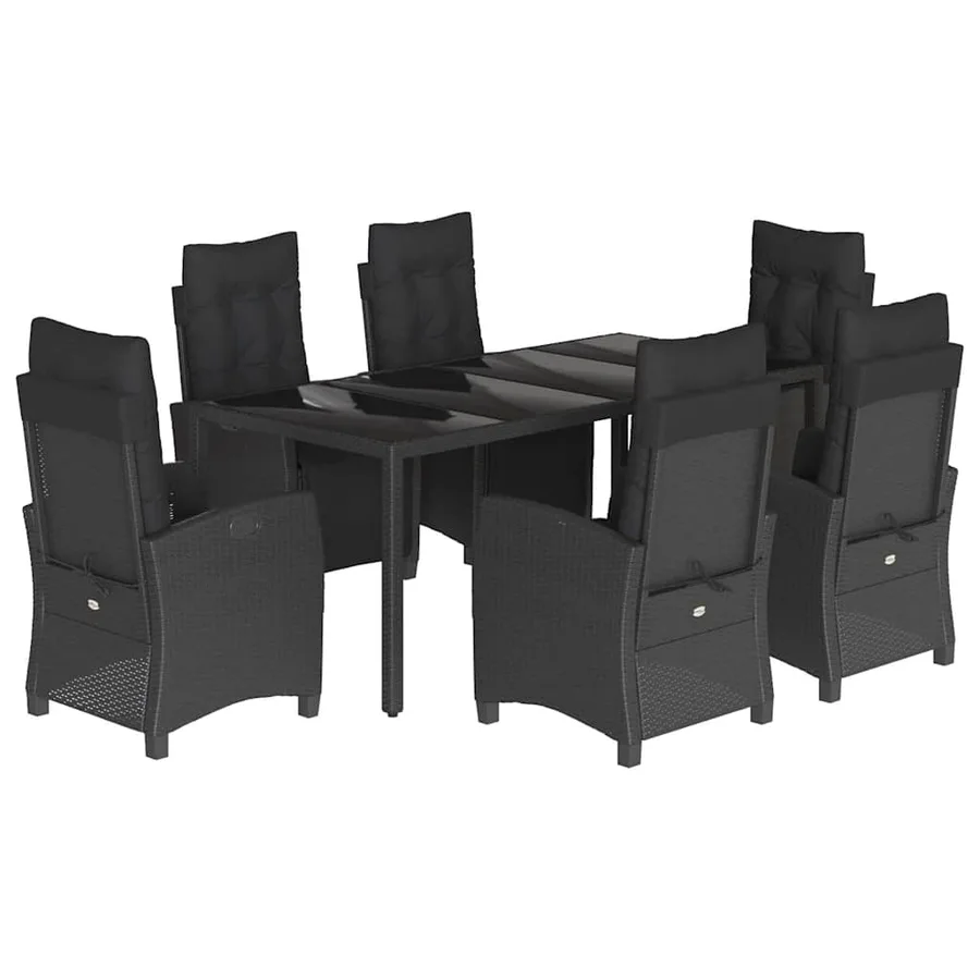 Ensemble à manger de jardin coussins 7pcs Noir Résine tressée - 2