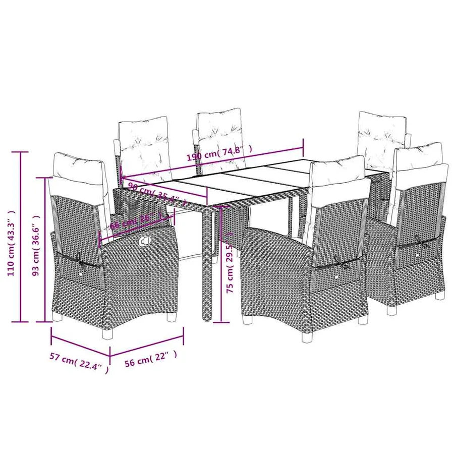 Ensemble à manger de jardin coussins 7pcs Noir Résine tressée - 9
