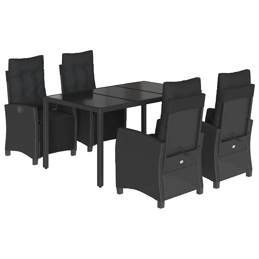 Ensemble à manger de jardin coussins 5pcs Noir Résine tressée - 2