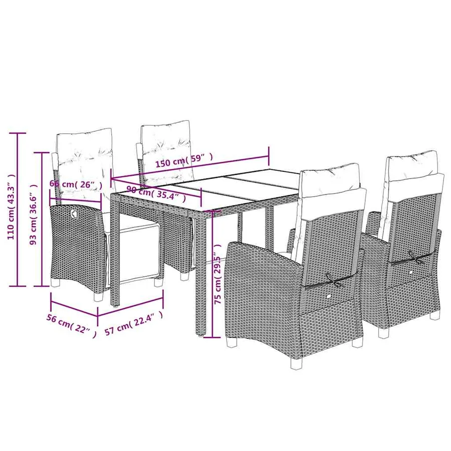 Ensemble à manger de jardin coussins 5pcs Noir Résine tressée - 9
