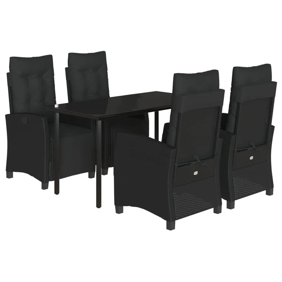Ensemble à manger de jardin coussins 5pcs Noir Résine tressée - 2