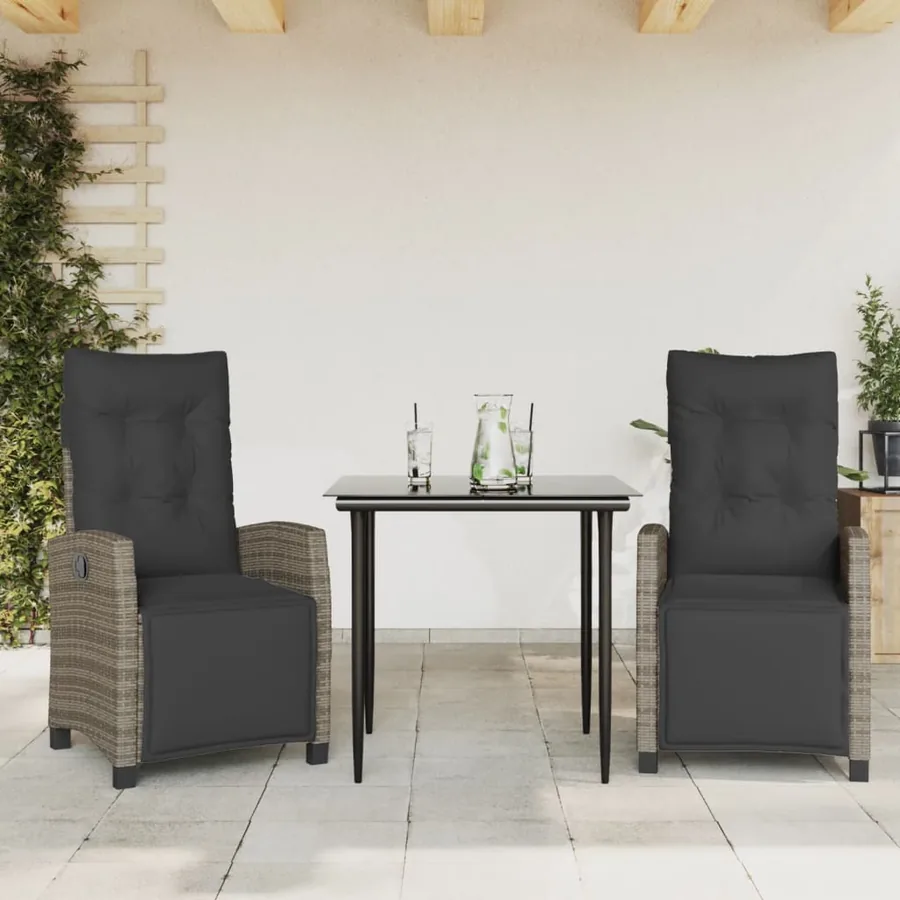 Ensemble à manger de jardin 3 pcs coussins gris résine tressée