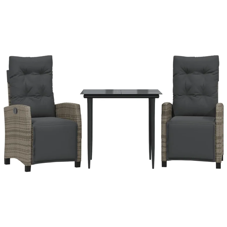 Ensemble à manger de jardin 3 pcs coussins gris résine tressée - 2