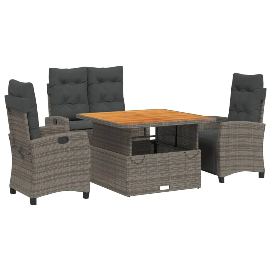Ensemble à manger jardin 4pcs et coussins Gris Résine tressée - 2