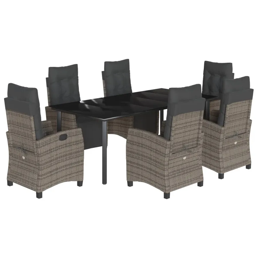 Ensemble à manger de jardin et coussins 7 pcs gris rotin - 2
