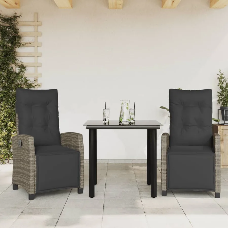 Ensemble à manger de jardin 3 pcs coussins gris résine tressée