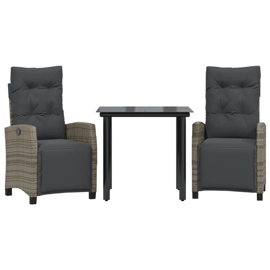 Ensemble à manger de jardin 3 pcs coussins gris résine tressée - 2