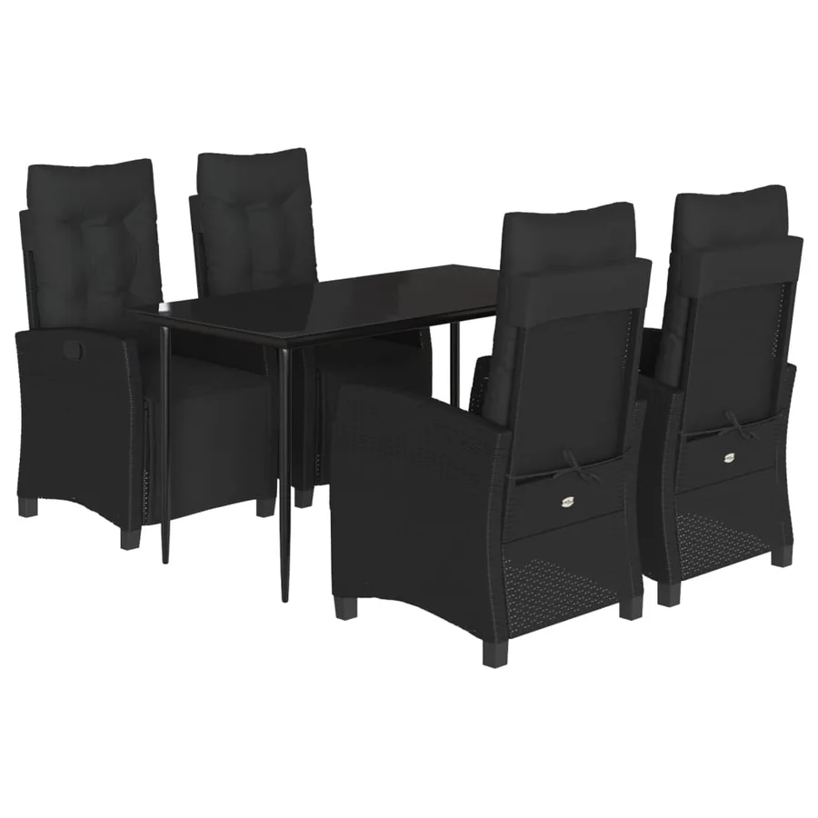 Ensemble à manger de jardin coussins 5pcs Noir Résine tressée - 2