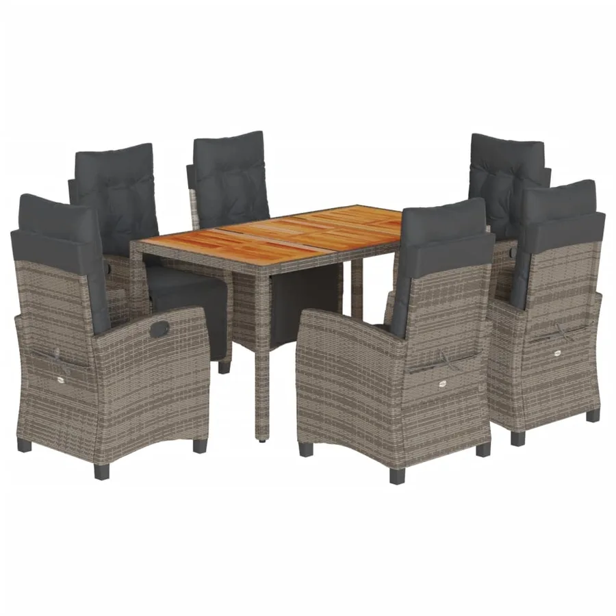 Ensemble à manger de jardin et coussins 7 pcs gris rotin - 2