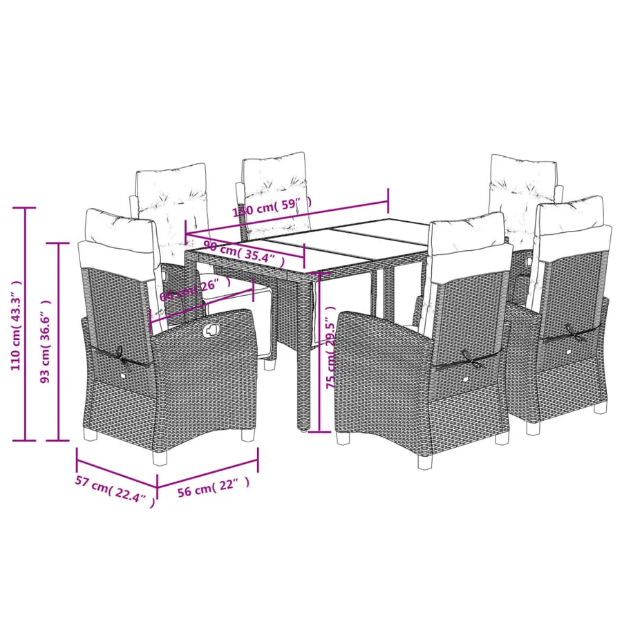 Ensemble à manger de jardin et coussins 7 pcs gris rotin - 9