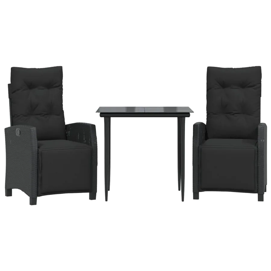 Ensemble à manger de jardin avec coussins 3 pcs Noir - 2