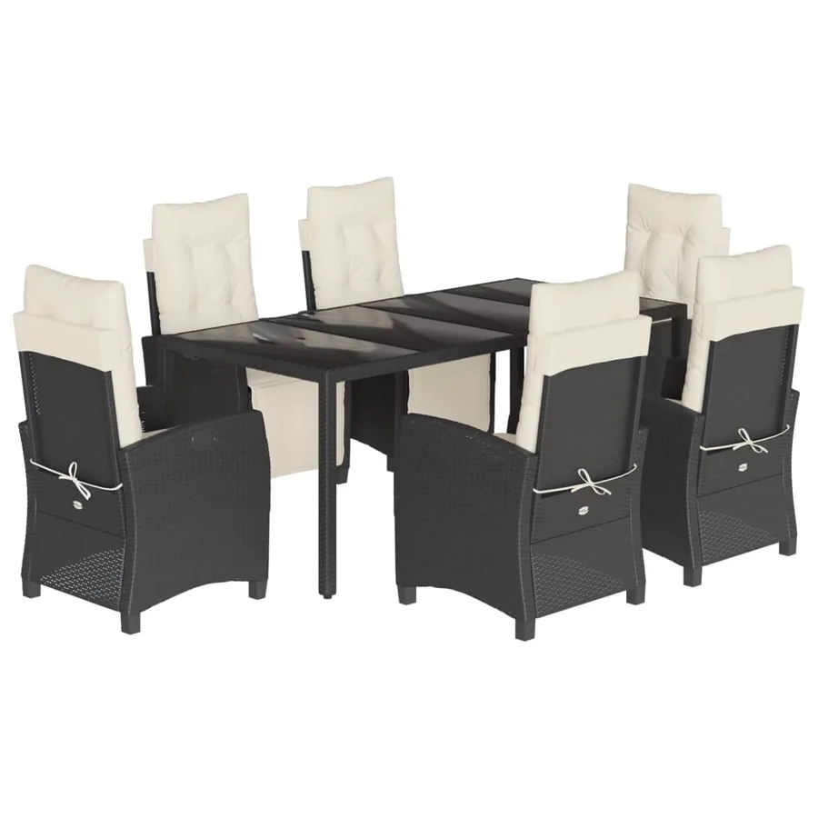 Ensemble à manger de jardin coussins 7pcs Noir Résine tressée - 2