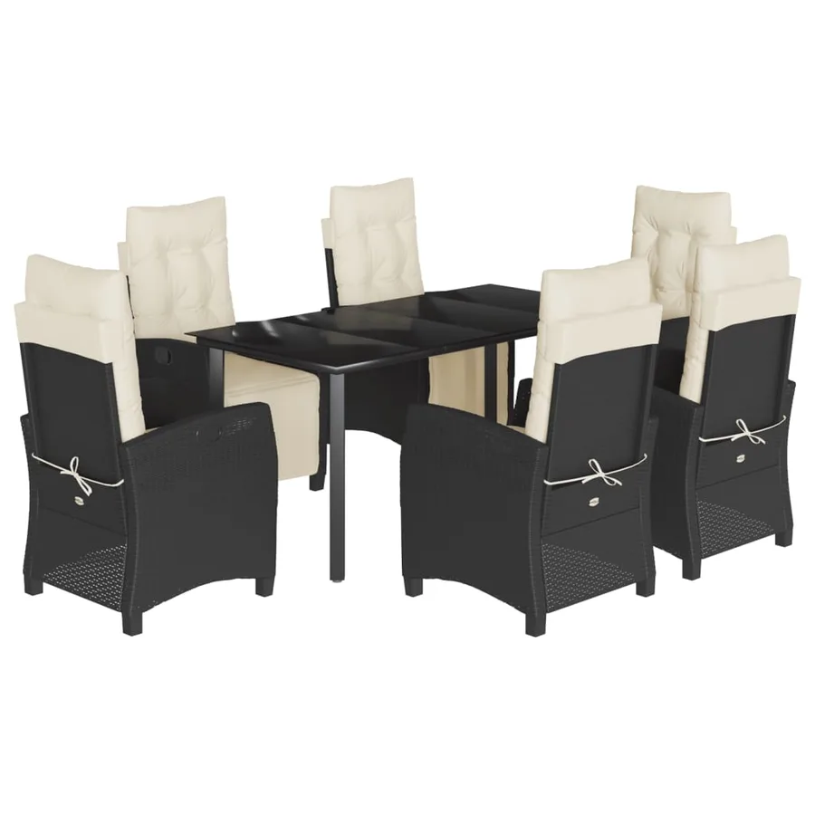 Ensemble à manger de jardin coussins 7pcs Noir Résine tressée - 2