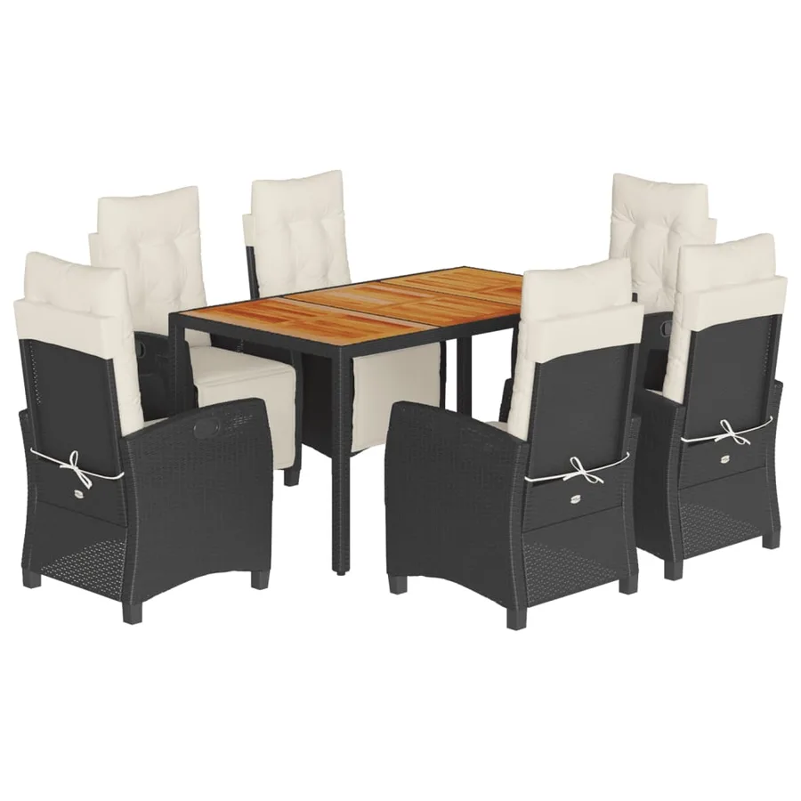Ensemble à manger de jardin coussins 7pcs Noir Résine tressée - 2