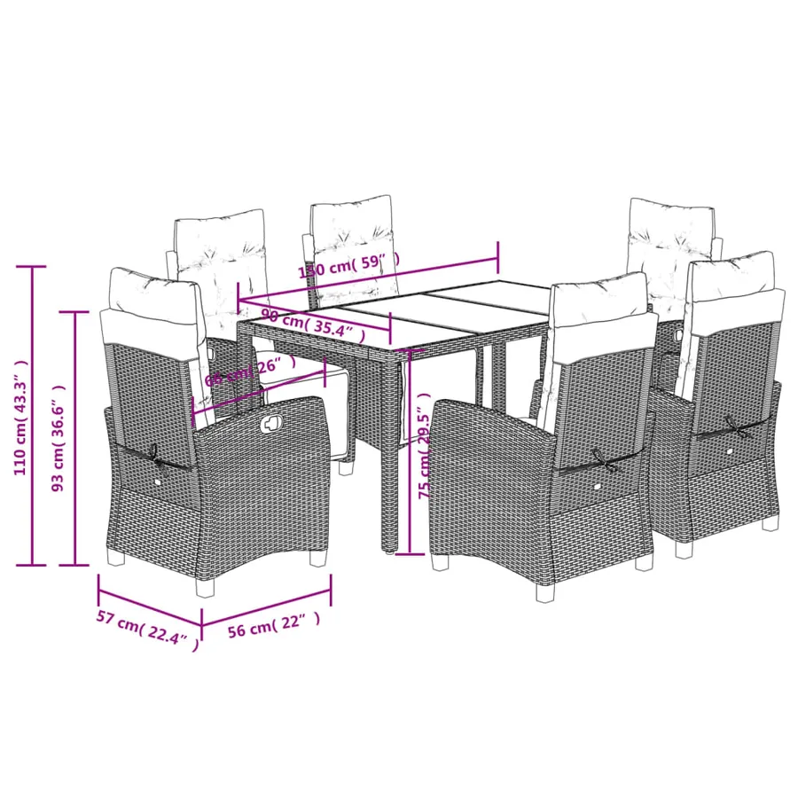 Ensemble à manger de jardin coussins 7pcs Noir Résine tressée - 9