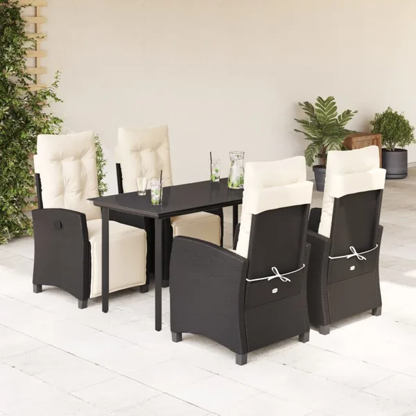 Ensemble à manger de jardin coussins 5pcs Noir Résine tressée