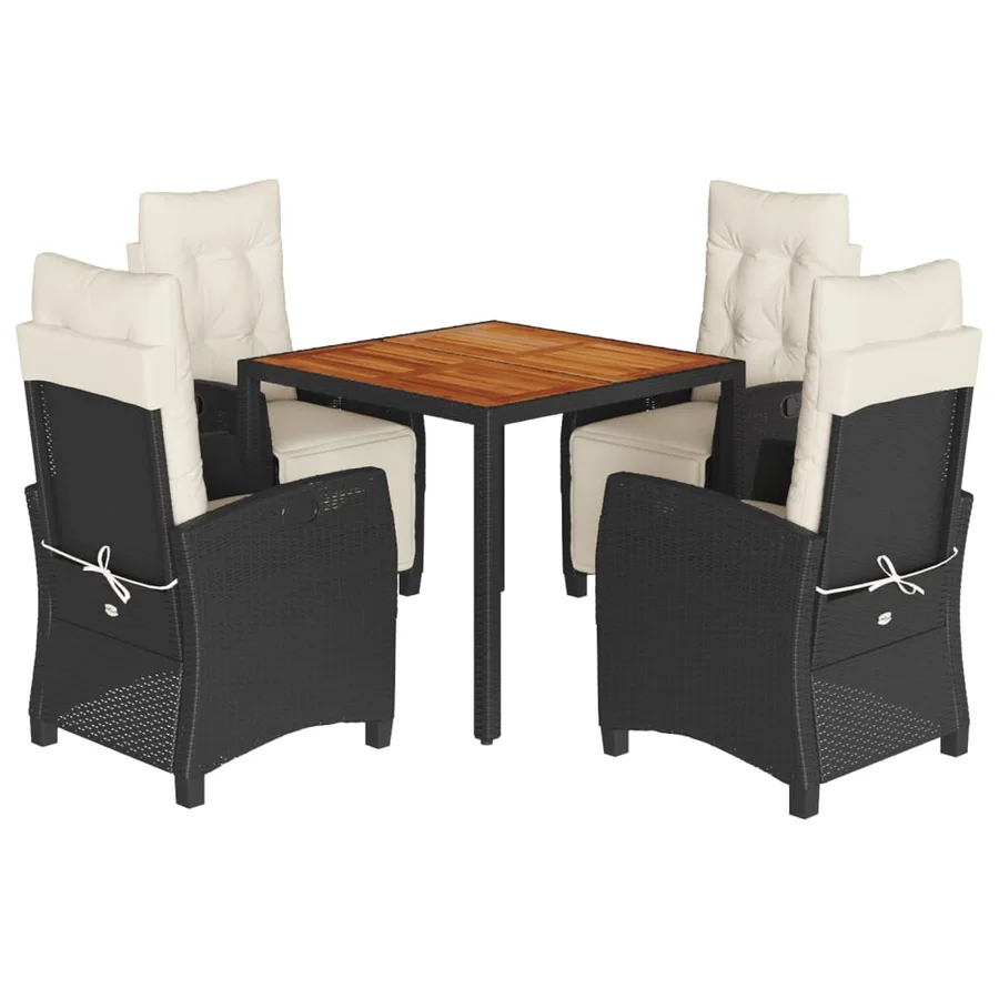 Ensemble à manger de jardin coussins 5pcs Noir Résine tressée - 2