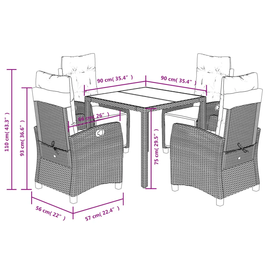 Ensemble à manger de jardin coussins 5pcs Noir Résine tressée - 9