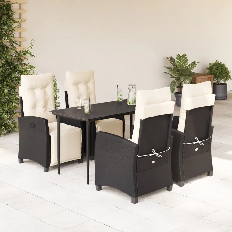 Ensemble à manger de jardin coussins 5pcs Noir Résine tressée