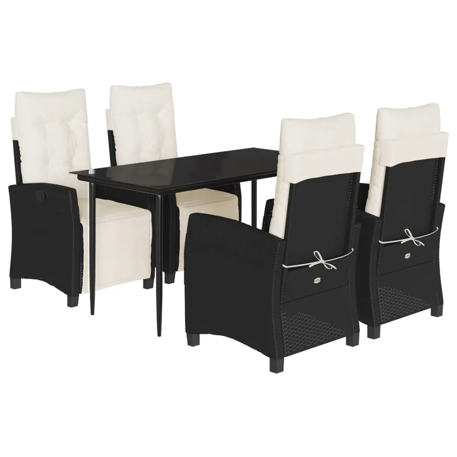 Ensemble à manger de jardin coussins 5pcs Noir Résine tressée - 2
