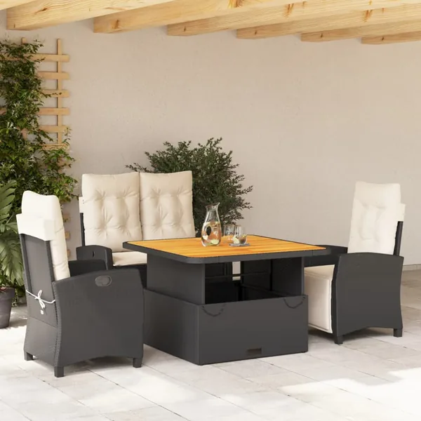 Ensemble à manger de jardin 4 pcs avec coussins noir
