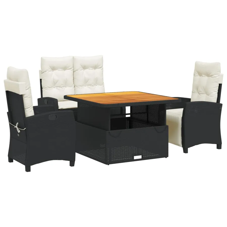 Ensemble à manger de jardin 4 pcs avec coussins noir - 2