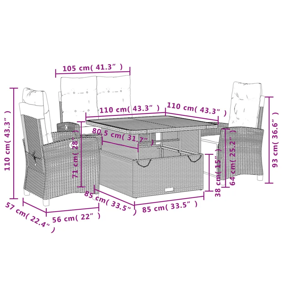 Ensemble à manger de jardin 4 pcs avec coussins noir - 9