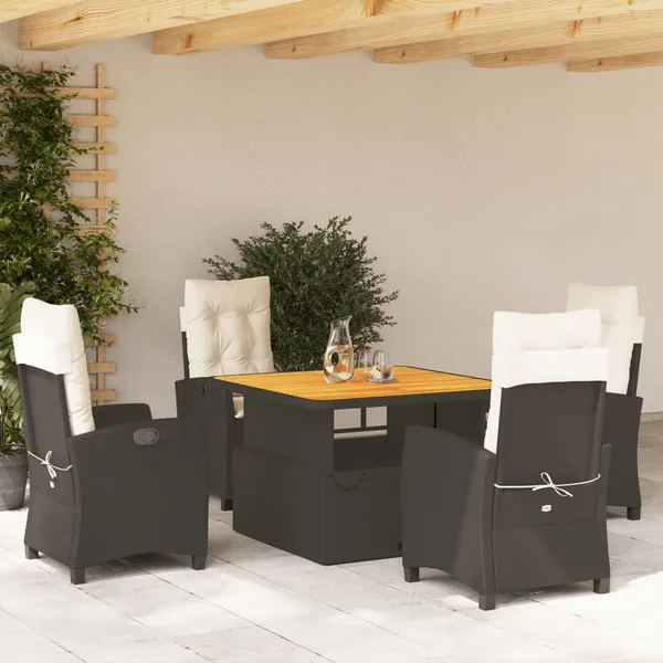 Ensemble à manger de jardin coussins 5pcs Noir Résine tressée