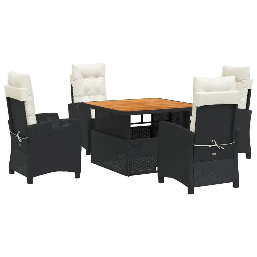 Ensemble à manger de jardin coussins 5pcs Noir Résine tressée - 2