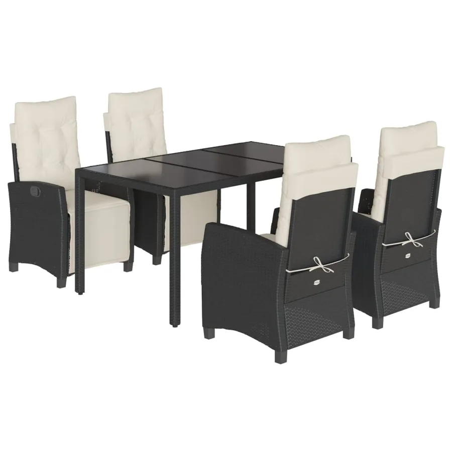 Ensemble à manger de jardin coussins 5pcs Noir Résine tressée - 2