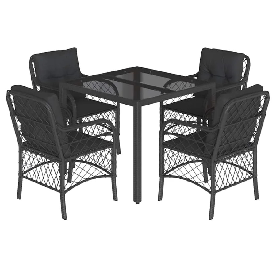 Ensemble à manger de jardin coussins 5pcs Noir Résine tressée - 2