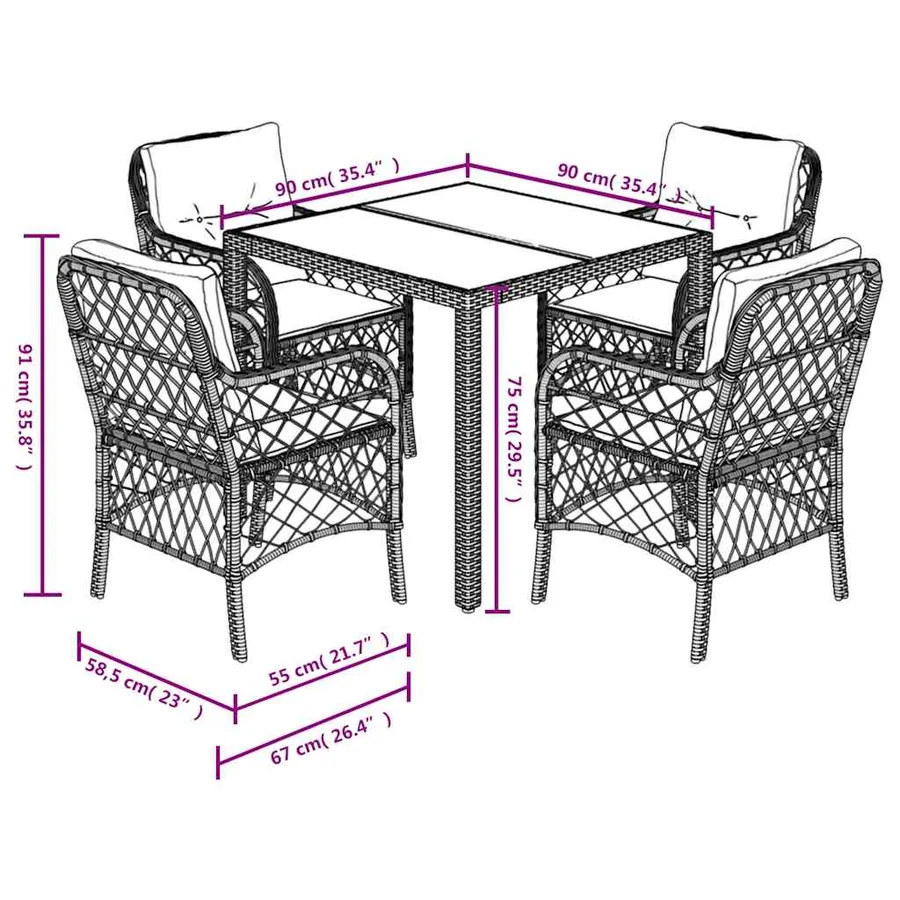 Ensemble à manger de jardin coussins 5pcs Noir Résine tressée - 7