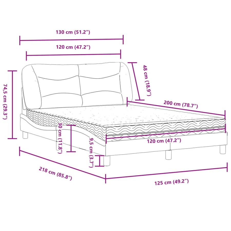 Lit avec matelas Hvar noir 120x200 cm tissu - 11
