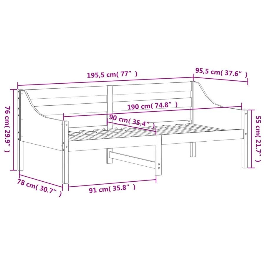 Lit de jour sans matelas 90x190 cm bois de pin massif - 9