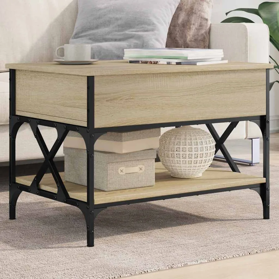 Table basse chêne sonoma 70x50x50 cm bois d'ingénierie et métal