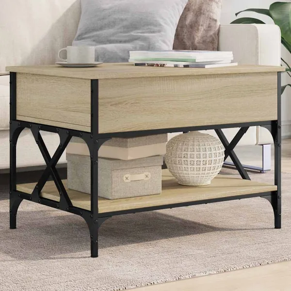 Table basse chêne sonoma 70x50x50 cm bois d'ingénierie et métal